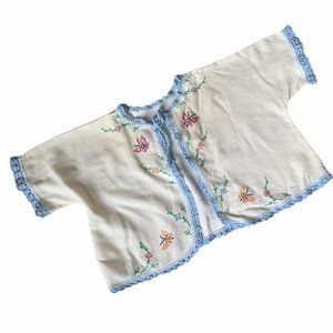 Vintage Hand Embroidered & Crocheted Open Front Cardigan
